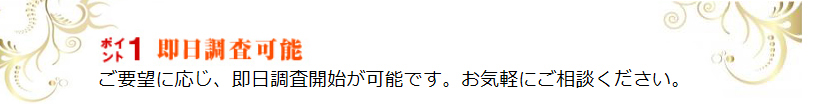 即日調査可能。ご要望に応じ、即日調査開始が可能です。